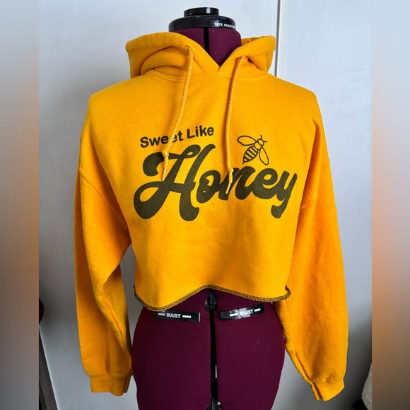 Tops - Excellent condition Bright Yellow Cropped Hoodie with “sweet like honey” logo